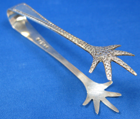 English Sugar Tongs Claw Ends Feathered 1920s EPNS Silver Plated
