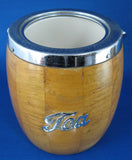 English Tea Caddy Vintage Oak Barrel Porcelain Liner 1940s TEA on Chrome