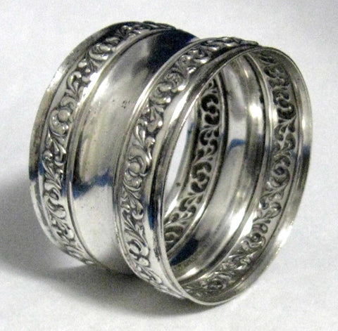 English Napkin Ring Silver Plate Floral Repousse Border 1940s Tea Party