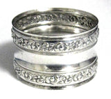 English Napkin Ring Silver Plate Floral Repousse Border 1940s Tea Party