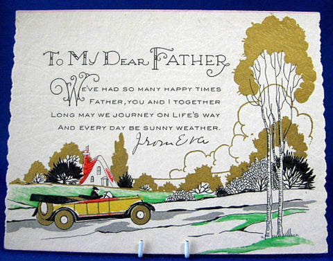 Father's Day Gift Card 1920s To Dear Father Poem Ephemera Auto Art Deco