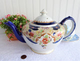 Imari Teapot 1920s Hancock UK Beatrice Large Cobalt Blue Hand Colored Transfer