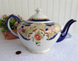 Imari Teapot 1920s Hancock UK Beatrice Large Cobalt Blue Hand Colored Transfer