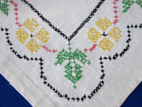 Long Embroidered Dresser Scarf 1920s Linen 40 Inches Cross Stitch Roses Runner Vanity Item