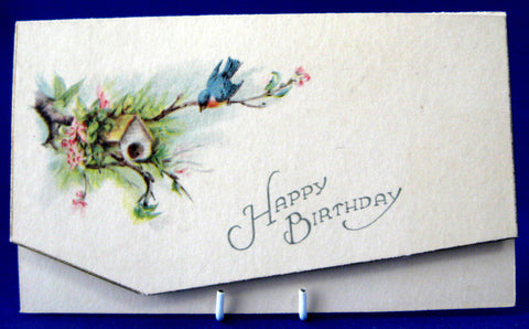 Happy Birthday Card 1920s Bird Birdhouse Poem Antique Greeting Ephemera Gift Card