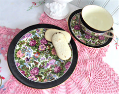 Ivory Chintz Cup And Saucer With Plate 1920s Flowers Birds Ivory Chintz Cup And Saucer With Plate 1920s Flowers Birds