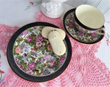 Ivory Chintz Cup And Saucer With Plate 1920s Flowers Birds Black Bands Crown Ducal