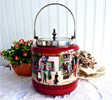 Victorian Coaching Scene Biscuit Barrel Antique Red 1920s Cookie Jar
