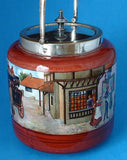 Victorian Coaching Scene Biscuit Barrel Antique Red 1920s Cookie Jar