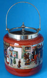 Victorian Coaching Scene Biscuit Barrel Antique Red 1920s Cookie Jar