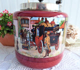 Victorian Coaching Scene Biscuit Barrel Antique Red 1920s Cookie Jar