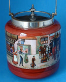 Victorian Coaching Scene Biscuit Barrel Antique Red 1920s Cookie Jar