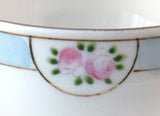 Sweet Cup And Saucer Noritake Antique 1918 Pink Rosebuds Blue Bands Eggshell Porcelain