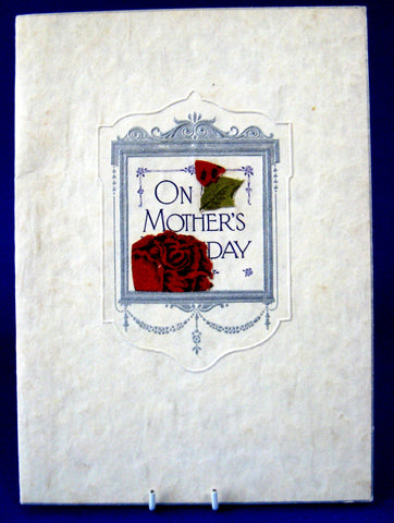 Greeting Card On Mothers Day Unused A M Davis Embossed 1920s Red Rose Blank