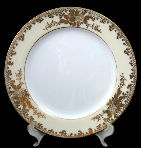 Noritake Salad Plate Set Of 4 Early Floral Heavy Encrusted Gold On Cream And White