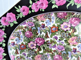 Roseland Chintz Platter 11 Inches 1930s Roses Black Bands Flowers Birds Crown Ducal