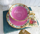 Hot Pink Cup And Saucer Bayreuther Floral Borders 1920s Royal Bayreuth Bavaria