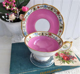 Hot Pink Cup And Saucer Bayreuther Floral Borders 1920s Royal Bayreuth Bavaria