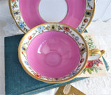 Hot Pink Cup And Saucer Bayreuther Floral Borders 1920s Royal Bayreuth Bavaria