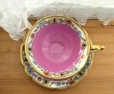 Hot Pink Cup And Saucer Bayreuther Floral Borders 1920s Royal Bayreuth Bavaria