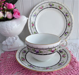 Shelley Rose Border Cup And Saucer With Plate Rose Lace 1920s Bute Teacup Trio