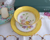 Cheery Yellow Floral Cup And Saucer Tuscan Enamel Accents On Transfer 1920s Bone China