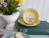 Cheery Yellow Floral Cup And Saucer Tuscan Enamel Accents On Transfer 1920s Bone China
