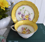 Cheery Yellow Floral Cup And Saucer Tuscan Enamel Accents On Transfer 1920s Bone China
