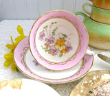 Pretty Pink Floral Cup And Saucer Tuscan Enamel Accents On Transfer 1920s Bone China