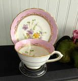Pretty Pink Floral Cup And Saucer Tuscan Enamel Accents On Transfer 1920s Bone China