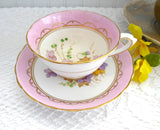 Pretty Pink Floral Cup And Saucer Tuscan Enamel Accents On Transfer 1920s Bone China