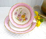 Pretty Pink Floral Cup And Saucer Tuscan Enamel Accents On Transfer 1920s Bone China