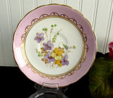Pretty Pink Floral Cup And Saucer Tuscan Enamel Accents On Transfer 1920s Bone China