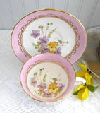 Pretty Pink Floral Cup And Saucer Tuscan Enamel Accents On Transfer 1920s Bone China