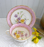 Pretty Pink Floral Cup And Saucer Tuscan Enamel Accents On Transfer 1920s Bone China