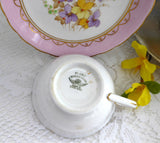 Pretty Pink Floral Cup And Saucer Tuscan Enamel Accents On Transfer 1920s Bone China