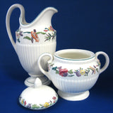 Wedgwood Floral Cream Jug And Sugar Edme Wildflowers 1920s Large Queens Ware