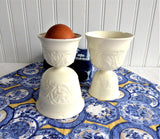 Wedgwood Patrician Eggcups 2 Double White Embossed Queen's Ware 1920s