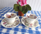 Swallow Wedgwood Cup And Saucer Pair Polychrome Transferware 1920s Cream Ware