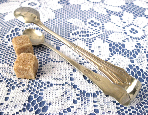 Sugar Tongs Spoon Ends Classical Fan 1920s England EPNS Silver Plate