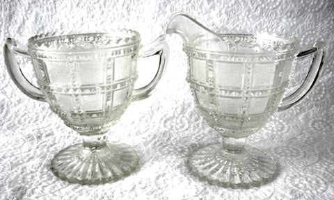 Cream And Sugar Imperial Beaded Block EAPG Frosted Block 1920s Sugar And Creamer