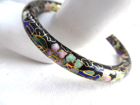 Vintage Floral Bracelet Chinese Cloisonne Bangle 1920s Tea Party Elegant