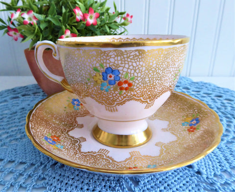 plant tuscan china cup and saucer Elegant Pink Cup And Saucer Tuscan Enamel Accents Gold Lace 1920s Bone – Antiques And Teacups
