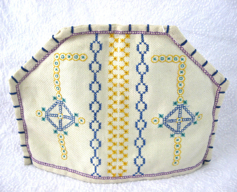 English Tea Cozy Art Deco Cross Stitch 1920s Geometric Hand Made Tea Cosy