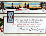 Postcard Christmas Greeting 1921 Snow Scene Wreath Snow May Your Heart
