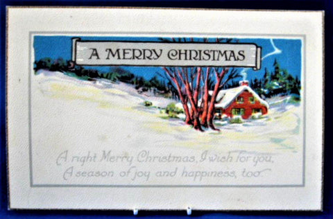 Antique A Merry Christmas Postcard Cottage Snow Scene Maine 1924 Poem