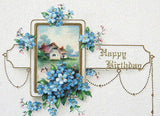 Happy Birthday Card Embossed Forget-Me-Not 1929 Cottage Embossed Greeting