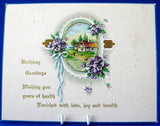 Gift Tag Birthday Greetings Cottage Violets Embossed From 1929 Antique Greeting