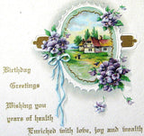 Gift Tag Birthday Greetings Cottage Violets Embossed From 1929 Antique Greeting