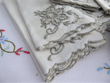 Napkins 10 Madeira Linen Embroidered Floral Tan Dinner Napkins 1930s